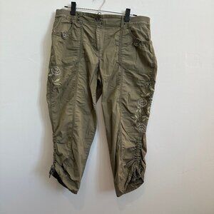 Chico's Crop Utility Pants w/Floral Embroidery, Olive green, Size 12 / Chico's 2